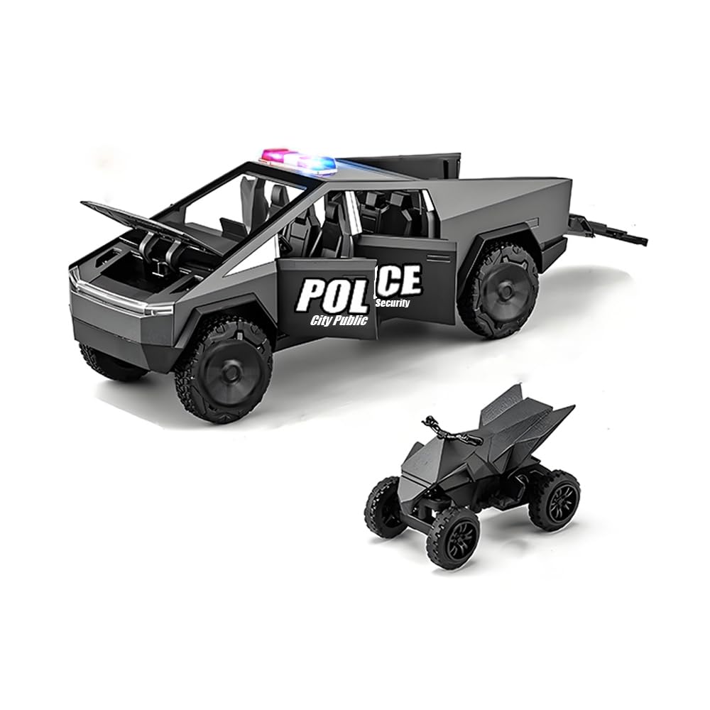 Photo 1 of Police Car with Patrol Motorcycle Alloy Diecast Display Model with Siren Sound and Light Effect Multi-Functional Pull-Back Metal Racing Car Ideal Gift Age for 3+