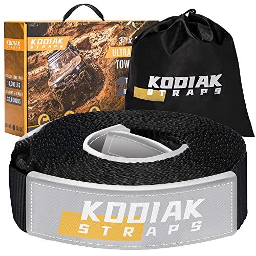 KODIAK STRAPS Tow Strap 3'' x 30ft Car Tow Straps Heavy Duty with