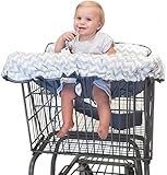Premium 2-in-1 Cotton Shopping Cart Cover | High Chair Cover for Baby & Infant with Comfortable Pillow, Cell Phone Carrier, Teether, and Bonus Toy Straps - Summer Grocery Cart Cushion for Boy or Girl