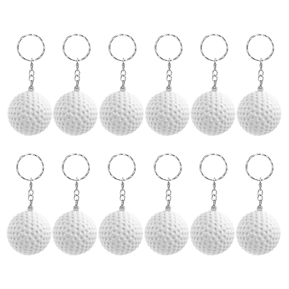 JIHUOO 12 Pcs Sport Ball Keychains Golf Ball Key Chains Stress Ball Keychains Carnival Reward Prizes Party Bag Gift Fillers Purse Charms