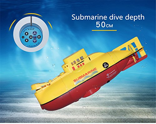 Rumfo Mini RC Water Boat Toy Remote Control Boat Plastic Model Submarine Ship Electric Toy Waterproof Diving in Water Indoor Toys for Fish Tank Pools Kids Gift (Yellow)