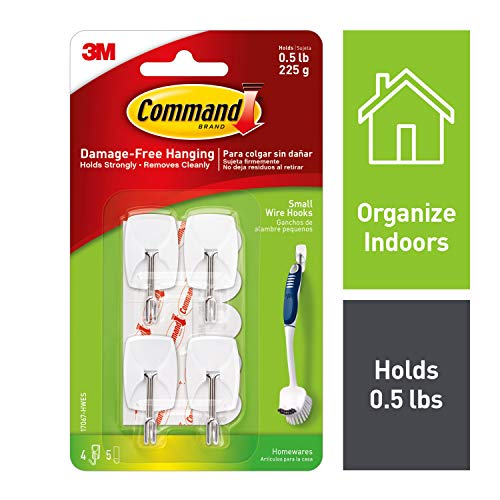 Command 17067-HWES 051141598765 Small Wire, 4 Hooks, 5 Strips, 4 Hooks, White, 4 Hooks