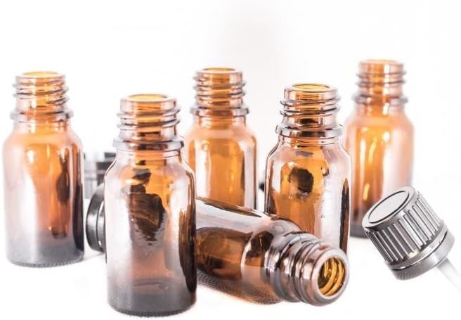 My Oil Gear 10ml Amber Glass Bottles with Orifice Reducers for Essential Oils (6-pack)