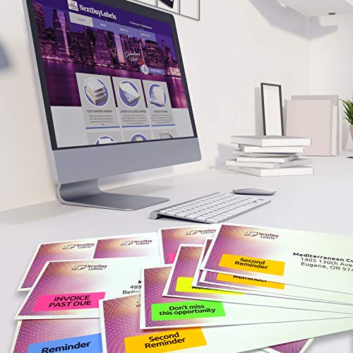 Assorted Fluorescent Address Labels | 5 Colors - Green, Orange, Blue, Yellow and Pink | 5 Sheets of Each Color | 1" x 2-5/8" - 30 Per Page | 750 Labels - Thumbnail 3