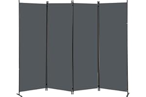GREZJXC Room Dividers Folding Privacy Screens 3 4 Panel Partition Screen Steel Office Partition for Office Dorm Decor (Grey, 4-Panel)