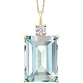 Gem Stone King 15.80 Cttw Sky Blue Simulated Aquamarine Pendant Necklace For Women | 18K Yellow Gold Plated Silver | Emerald Cut 18X13MM | 18 Inch Chain | Fine Jewelry Gifts for Her Mom Wife