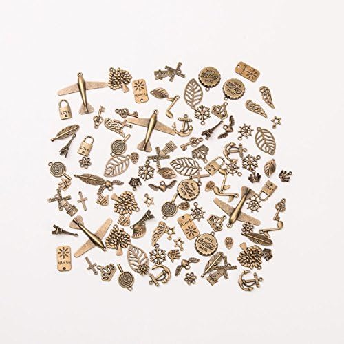 sepwedd 100pcs Mixed Antique Bronze Charms Alloy Pendant DIY for bracelet necklace jewelry making keys ,cross,airplane,tree
