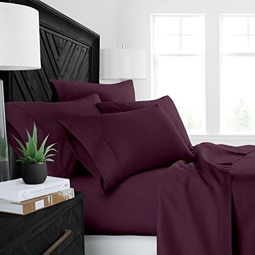 Sleep Restoration Luxury Bed Sheets with All-Natural Pure Aloe Vera Treatment - Eco-Friendly, Hypoallergenic 4-Piece Sheet Set Infused with Soothing/Moisturizing Aloe Vera - Cal King - Purple