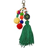 SUPERFINDINGS Bohemian Colorful Pom Pom Tassel Keychain Handbag Purse Tassels Key Chain Ethnic Style Bag Charm Handmade Car Keyring Pendant for Bag Purse Key Decor Woman Man Gift