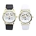 Top Plaza Fashion Women's Platinum Plated Mini Cat Glasses Analog Quartz Watch, PU Leather Strap Gold Tone,Black/White, Pack of 2