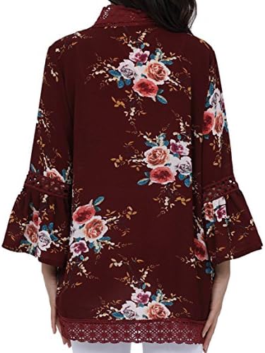 Womens Cardigan Chiffon Bell Sleeve Floral Boho Short Pachwork Kimono Top Summer