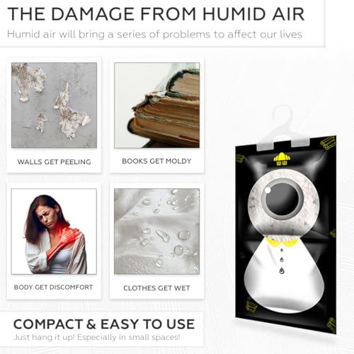 AMROAH 200ml x 12Pack Humidity Moisture Absorbers Bags Dehumidifier & Odor Eliminator with Activated Carbon, Absorber Moisture Containers for Home Bathroom Basement Closet Kitchen Wardrobe
