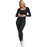 INSPIRADORA Women's Black Long Sleeve Jumpsuit Full Body Suit Square Neck Compression Romper for Yoga Workout