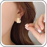 Xduargs Boho Acrylic Cat Earrings Cute Cat Studs Earrings Vintage Enamel Flower Earrings Tiny Funny Cat Asymmetrical Earrings Jewelry for Women