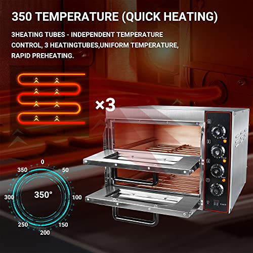 ZXMT Commercial Pizza Oven Double Oven 1700W 16 inch Stainless Steel