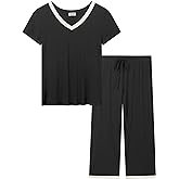 Joyaria Womens Pajama Sets Short Sleeve and Capri Pants Soft Bamboo Viscose 2 Pieces Sleepwear Lounge Set