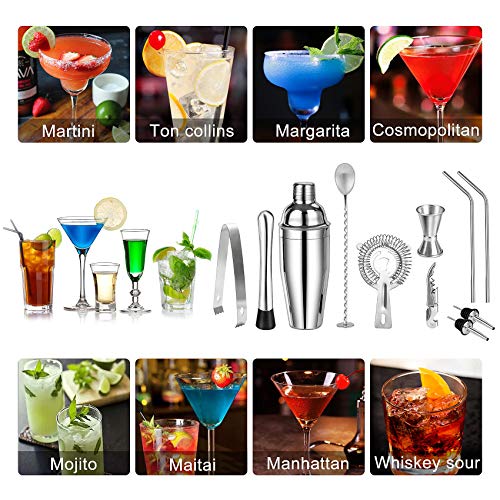 Cocktail Shaker Set Edelstahl 13-Teiliges Cocktail Bar Set Bar Zubehör Cocktail Set 750 ML, Barzubehör Werkzeug Party… – Bild 7
