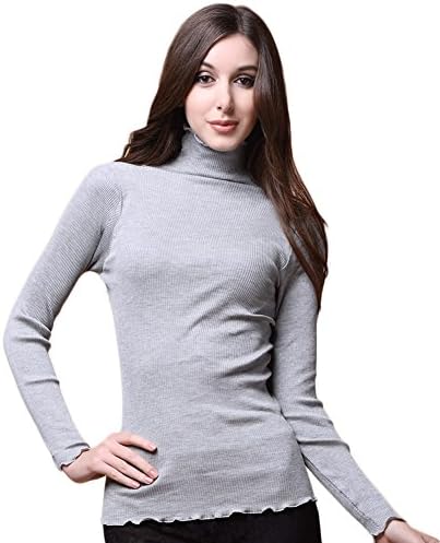 CLC Women's Mulberry Silk Cotton T-Shirt Long Sleeve Turtleneck Knit Fabric