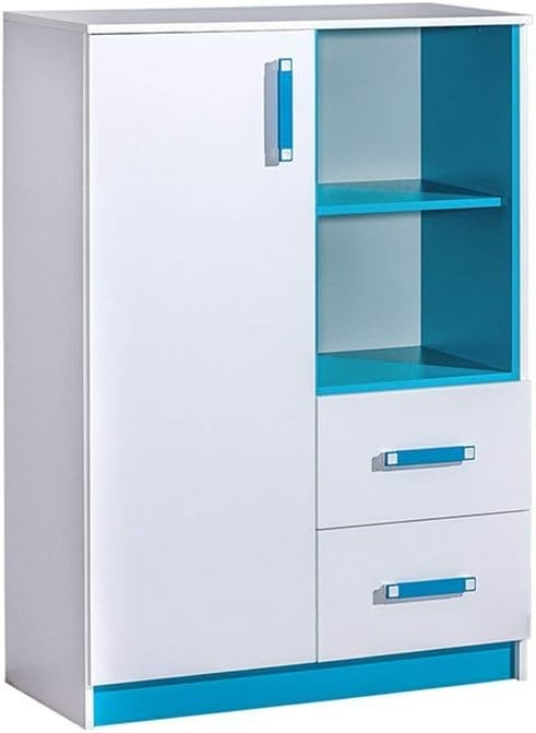Furniture24 Kommode Trafiko 06 Mit 2 Schubladen Und Tur Highboard Sideboard Mehrzweckschrank Fur Jugend Und Kinderzimmer Weiss Turkis Amazon De Kuche Haushalt