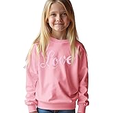 AFUKUIA Kid Girl Valentine’s Day Sweatshirt Cute Love Hearts Print Shirt Crewneck Long Sleeve Lightweight Pullover Tops
