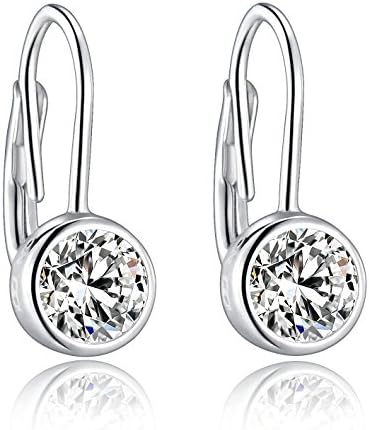 Sterling Silver Lever Back Earrings With Two 5mm/0.8ct Bezel-Set Hearts & Arrows Cutting Simulated Diamonds For Sensitive Ears By Renaissance Jewelry