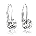 Sterling Silver Lever Back Earrings With Two 5mm/0.8ct Bezel Set Hearts and Arrows Cutting Simulated Diamonds - New Release