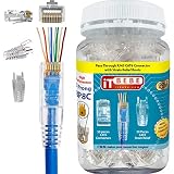 ITBEBE Gold-Plated Pass Through RJ45 Cat6 3-Prong Connectors and Cable Strain Relief 50/50 Kit for Clean, Snag-Free Patch Cords (100 Pieces Total)