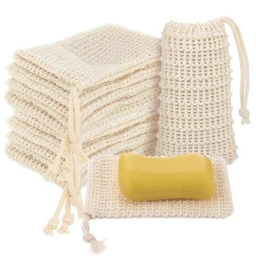 SHENLIU 50 Pack Soap Bags with Drawstring, Mesh Exfoliating Soap Saver Bag Sisal Soaps Pouch Bar Foaming and Drying Exfoliating Net for Bath Shower Massaging Scrubbing (5.3 × 3.7inch)