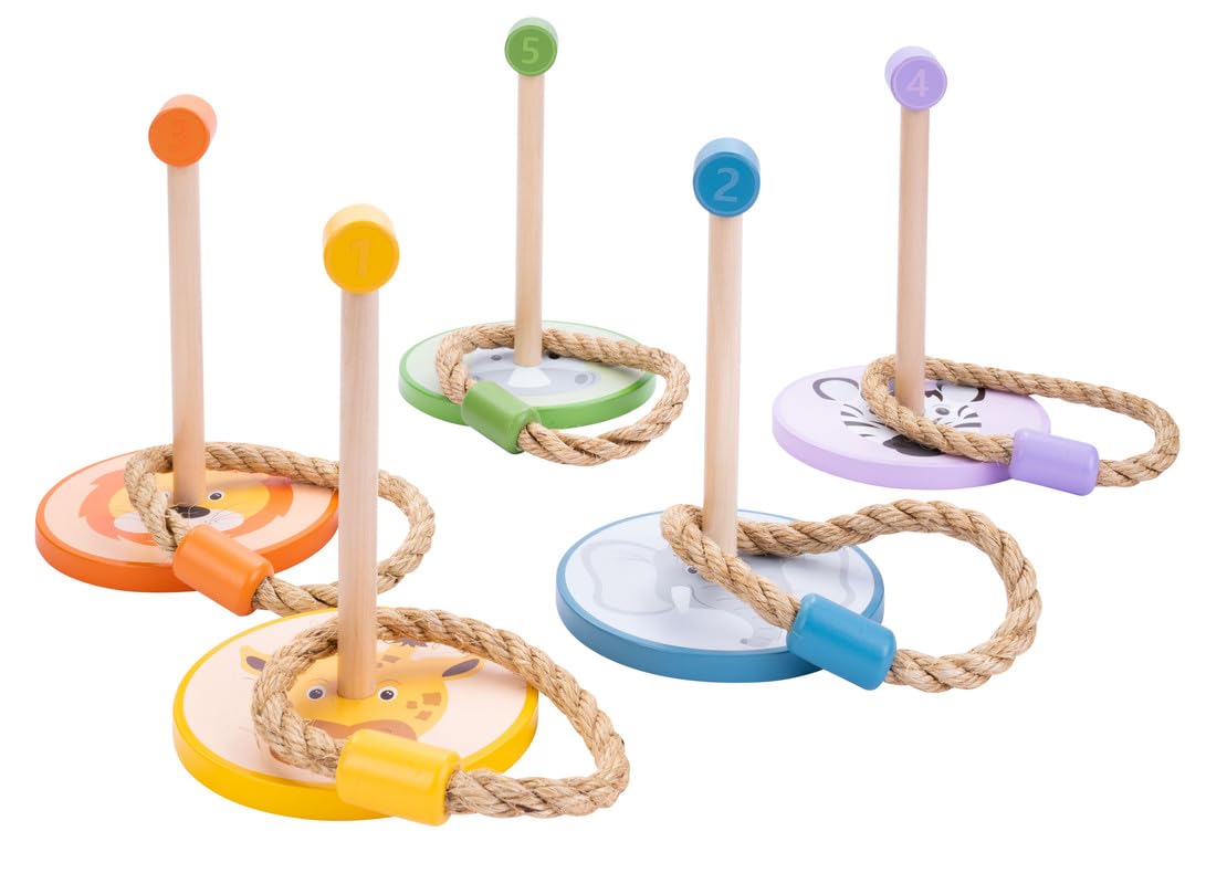 Engelhart - 604020 - Throwing rings game - Animals and colours - wooden and rope skill game - Age 3+
