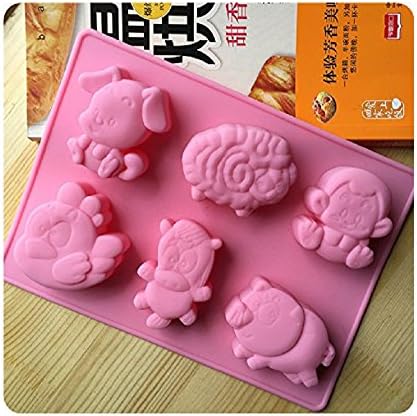 Silicone Bakeware Multi kinds Animals Shapes Cake Mold Pig Monkey Sheep horse Chocolate Cookie Fondant DIY Reusable BPA Free Cupcake Mould Baking Tray 6 holes