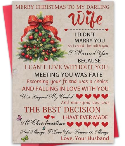 Hongshan Romantic Christmas Card for Wife,Special Xmas Card for Wife,Unique Christmas Idea Gift from Husband