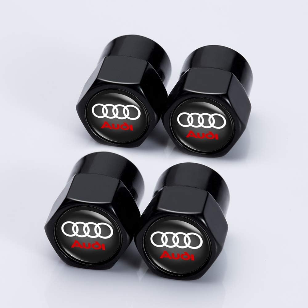 Kaolele 4 Pcs Metal Car Wheel Tire Valve Stem Caps for Audi S Line S3 S4 S5 S6 S7 S8 A1 A3 RS3 A4 A5 A6 A7 RS7 A8 Q3 Q5 Q7 R8 TTWith Key Chain Logo Styling Decoration Accessories