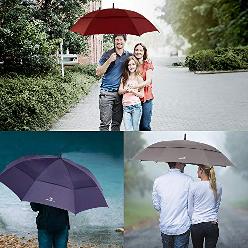 Procella Golf Umbrella Windproof Waterproof - 62 Inch Large Automatic Open Rain & Wind Resistant Vented Double Canopy - Best Golf-Sized Stick Umbrellas for Men and Women (Maroon)