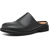 Men's Leather Mules Slippers Round Toe Low Heel Slip-On Loafers Comfortable Breathable Backless Soft Sole Casual Shoes