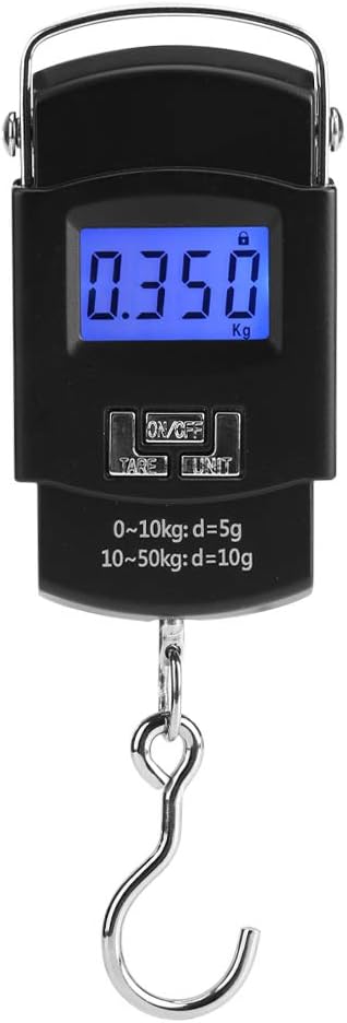 Garsent 50kg LCD Digital Hanging Luggage Scale, Electronic Mini Pocket Fishing Hook Scales, Black, ABS with Metal
