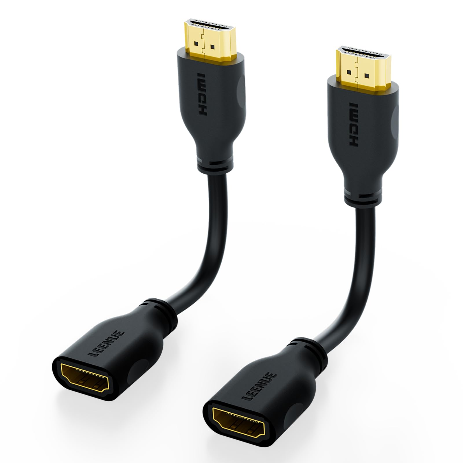 LEENUE HDMI Extension Cable 4K 18cm HDMI Extender Male to Female Short Cable Adapter Compatible TV Stick, HDTV, Monitor, 2 Pack