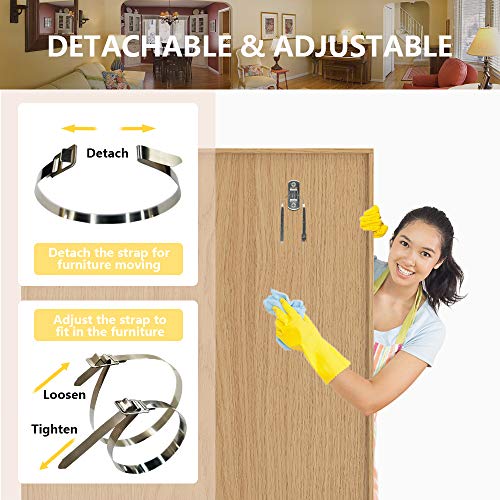 Metal Furniture Straps (8 Sets) Dresser Wall Anchors, Furniture Anchors for Baby Proofing Child Safety, Anti Tip Furniture Kit Wall Mount Earthquake Resistant Straps for Bookcase, Drawer, Cabinet
