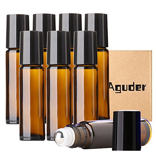 Glass Roller Bottles With Metal Roller Balls Aguder Set Of 8 Amber Roll On Bottles 10Ml(1/3Oz) For Aromatherapy, Perfume, Essential Oil And Other Liquids (600988468740)