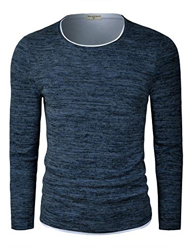 Derminpro Men’s Slim Fit Lightweight Sweater Long Sleeve Pullover Top Crew Neck Shirt Heather Navy X-Large