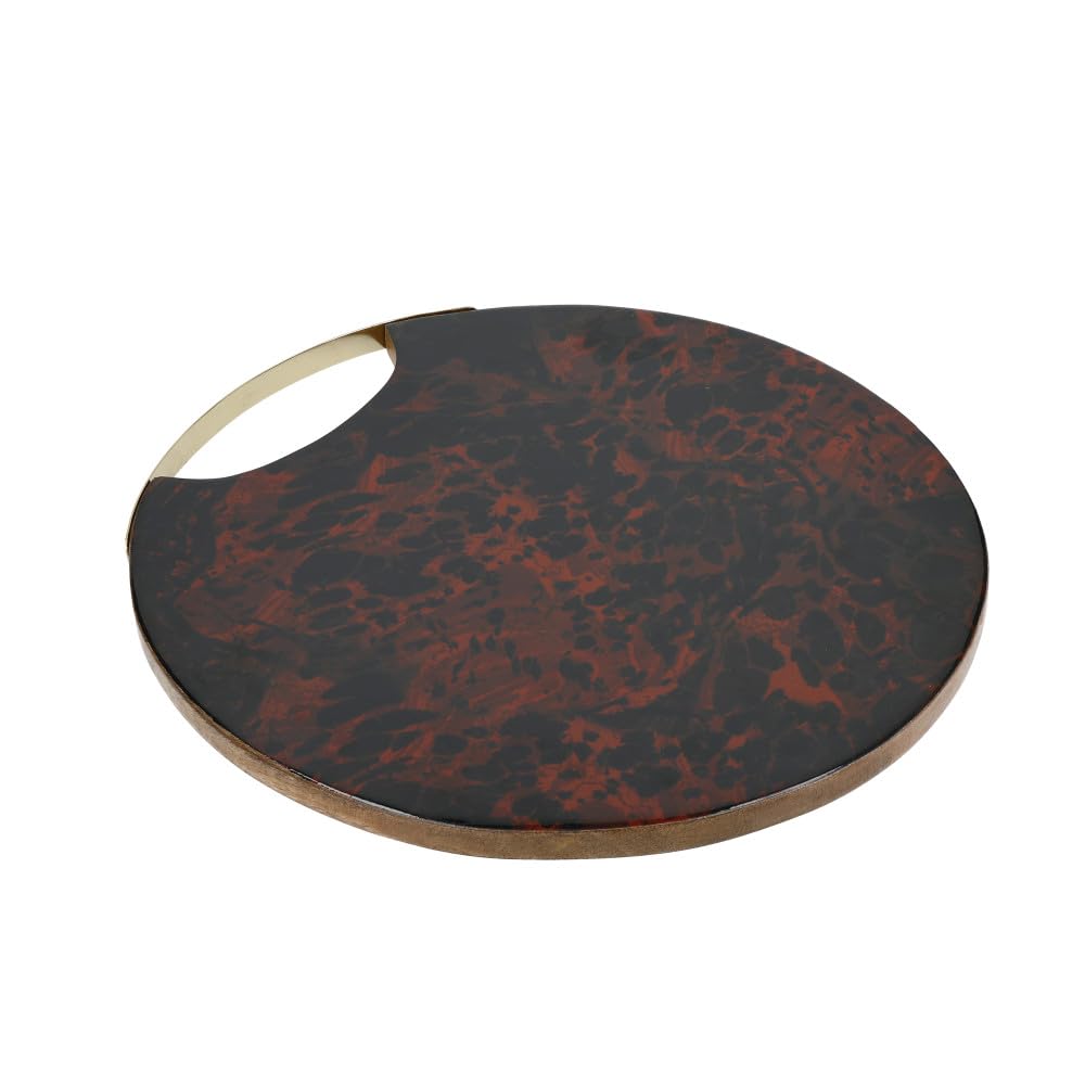 Artesà Round Serving Platter for Nibbles Appetizers, Tortoiseshell and Mango Wood Serving Board, 37 x 35cm, Brown