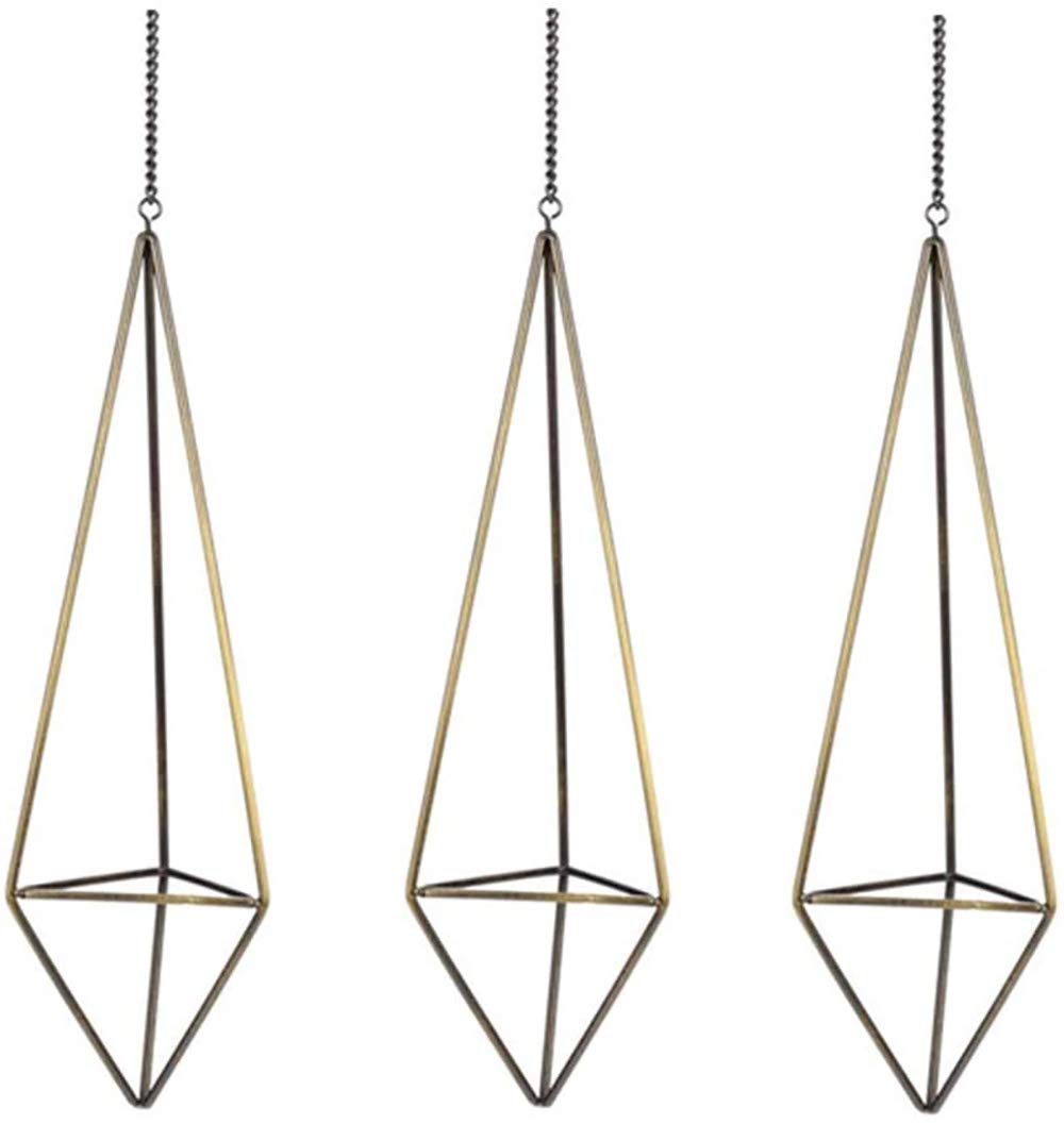 KNIKGLASS 3 Packs Geometric Plant Hangers Air Plants Hanging Metal Air Plants Holders Pot Container Decoration (Bronze,M)