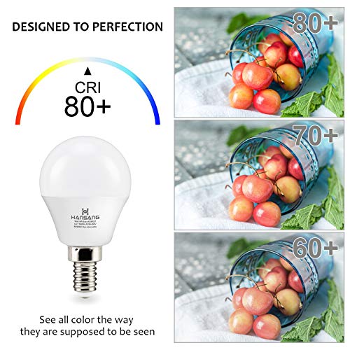 6 watt (60w Equivalent) Hansang LED Bulbs,E12 Small Base Candelabra Round Light Bulb,600 Lumen,Warm White 2700K,A15 LED Bulb Globe Shape,Non dimmable,G45 Ceiling Fan Light Bulbs (6 Pack)