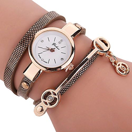 Fashion Women Leather Bracelet Watch Casual Women Wrist Watch Luxury Brand Quartz Watch Gift (Brown)
