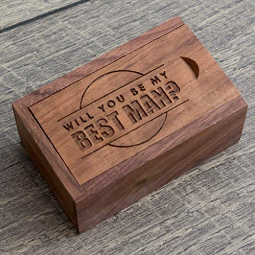 Best Man Gold Cufflinks Proposal Gift - Will You Be My BEST MAN? Proposal Gift Box with Walnut Wood Cuff Links - Wedding Favor Party Gift