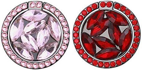 Bling Diamond Phone Ring Holder, Glitter Gemstone Ring Stand for Cell Phone, Phone Finger Ring Kickstand Compatible for iPhone Xs/XS Max/XR, Samsung S10/S10 Plus (2 Pack, Red/Pink)