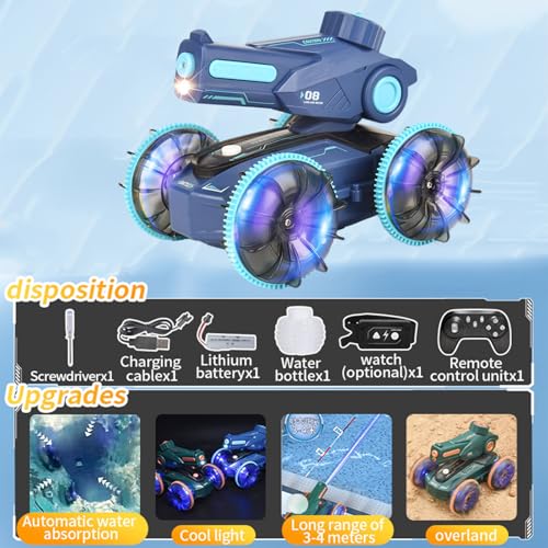 Beauenty Amphibious Remote Control Car Boat, RC Stunt Car with Gesture Sensing, Lights, 4WD, 360° Rotation,Summer Pool Toys - for Kids 6+, Beach and Pool Fun, Idea for Boys and Girls