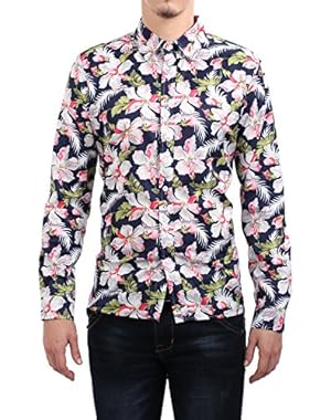 Men's Shirts Floral Print Slim Fit Long Sleeve Casual Button Down Shirt
