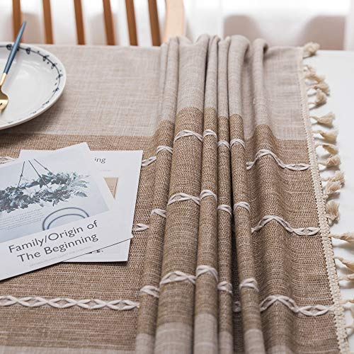 JZY Heavy Duty Cotton Linen Tablecloth for Rectangle Table Stitching Tassel Table Cloth for Dining Table Dust-Proof Table Cover for Tabletop Decoration (55"x120", S-Linen)