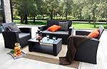 Baner Garden (N87) 4 Pieces Outdoor Furniture Complete Patio Cushion Wicker P.E Rattan Garden Set, Full, Black