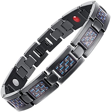 HZX Titanium Magnetic Therapy Bracelet for Men Pain Relief for Arthritis and Carpal Tunnel Set Magnets, Far Infrared, Germanium, Negative Ion Four Elements on One Bracelet T12#BL